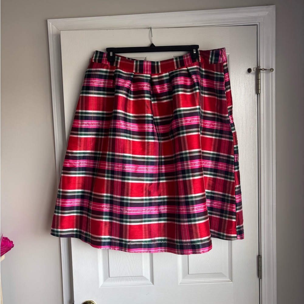 Crown & Ivy Red and Pink Plaid A-Line Skirt